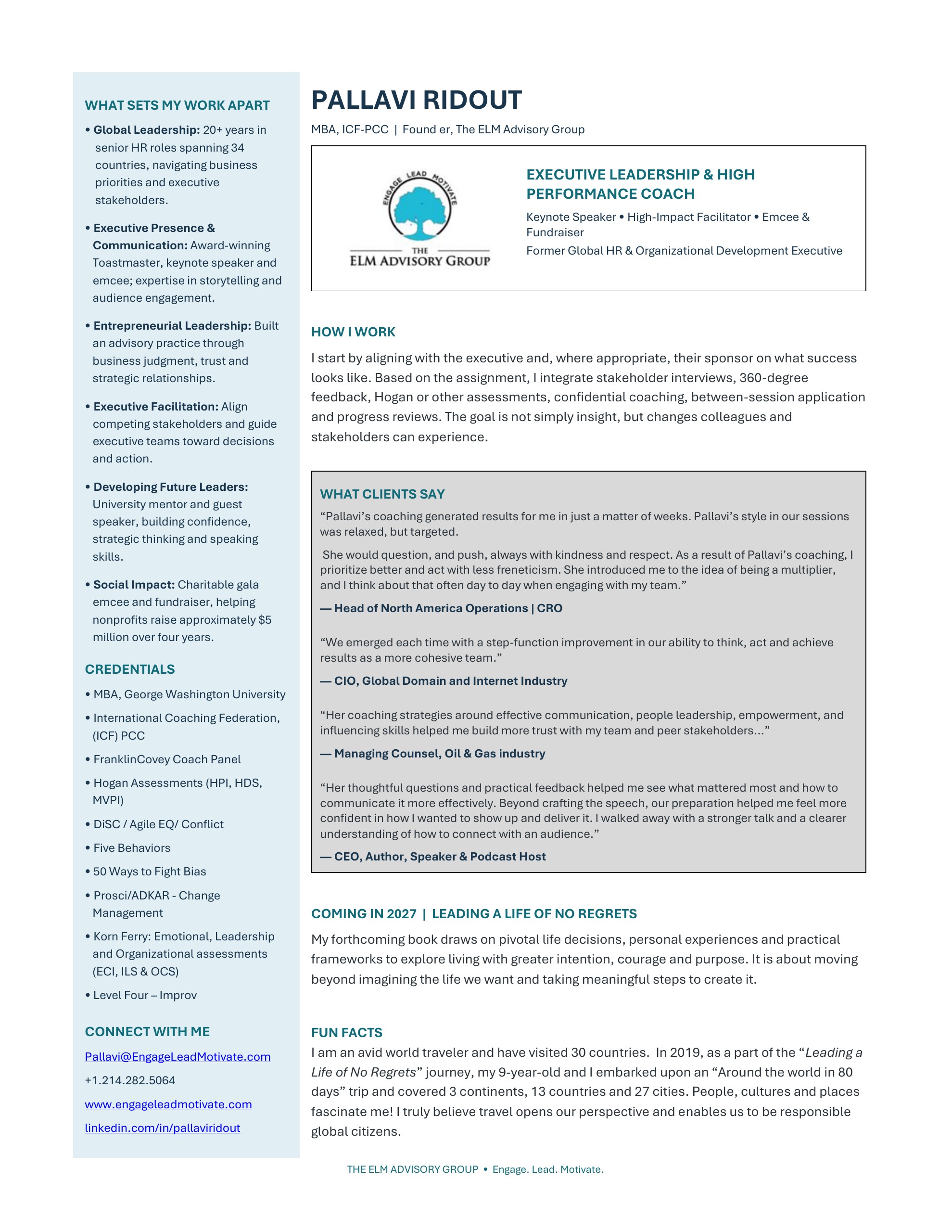 Pallavi Ridout executive coach bio, page 2